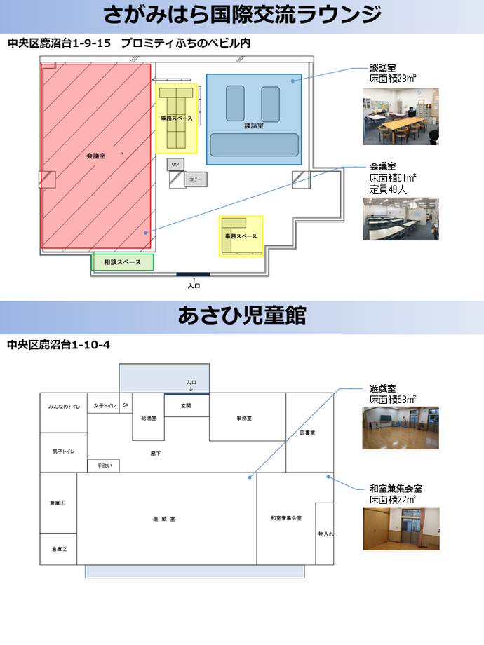 さがみはら国際交流ラウンジ・あさひ児童館のレイアウト図